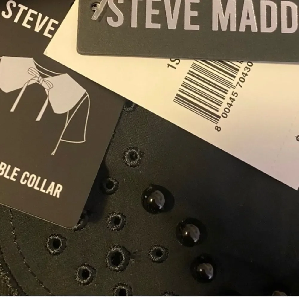 Steve Madden Imitation-Pearl-Trim Eyelet Cotton Collar - black, shirt,top
